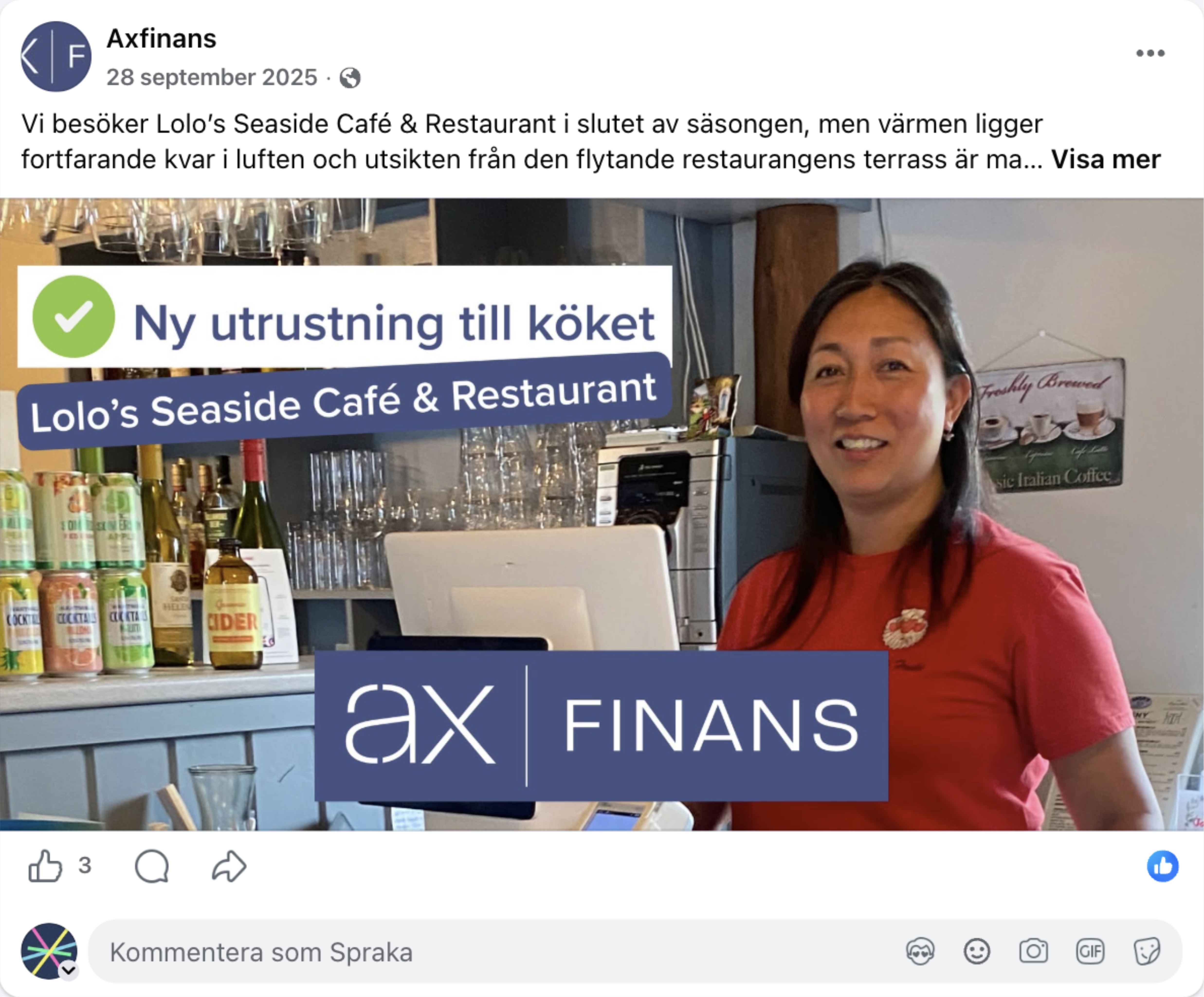 Närvaro som lockar till läsning i Axfinans sociala kanaler