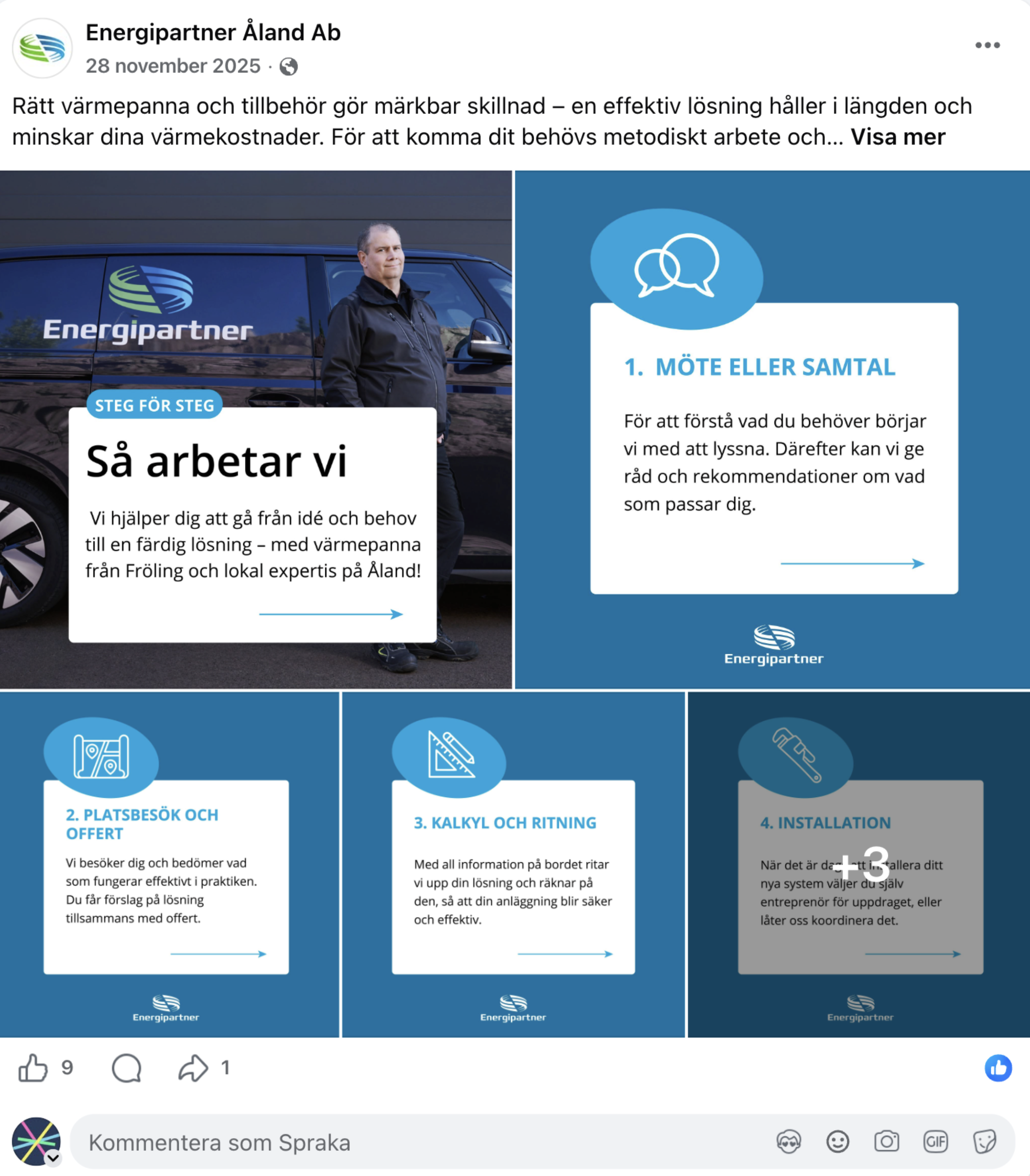 Sociala medier som speglar hemsidan för Energipartner Åland