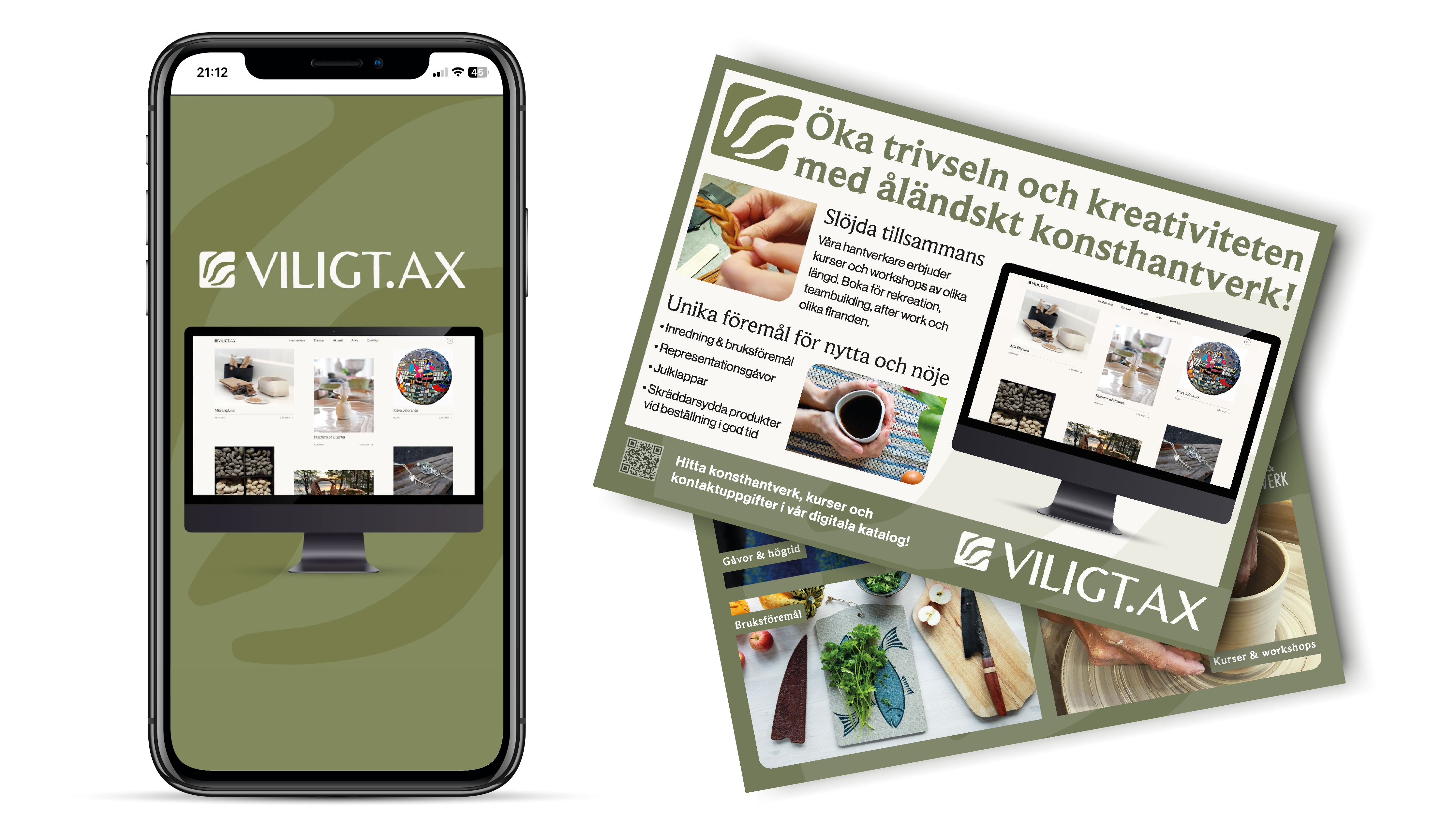 Tryckt och digital reklam för Ålands Slöjd och Konsthantverks portal viligt.ax